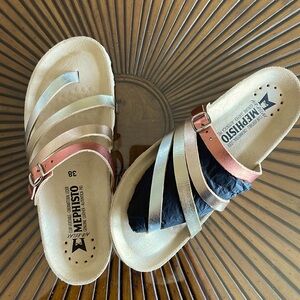 Mephisto metallic strap sandals.